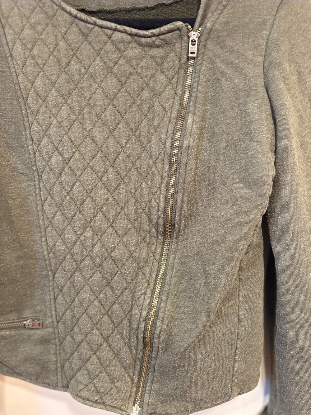 Athleta Belvedere Moto Jacket Olive Green Asymmetrical Zip Quilted Womens Medium - Picture 5 of 9